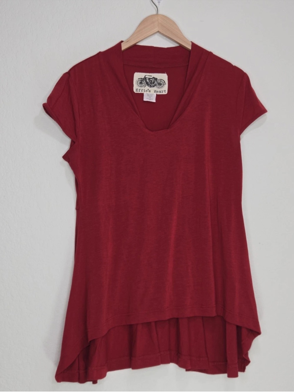 Effie's Heart Hi Lo Tunic Shirt Red Size XL Art To Wear Boho Lagenlook Womens